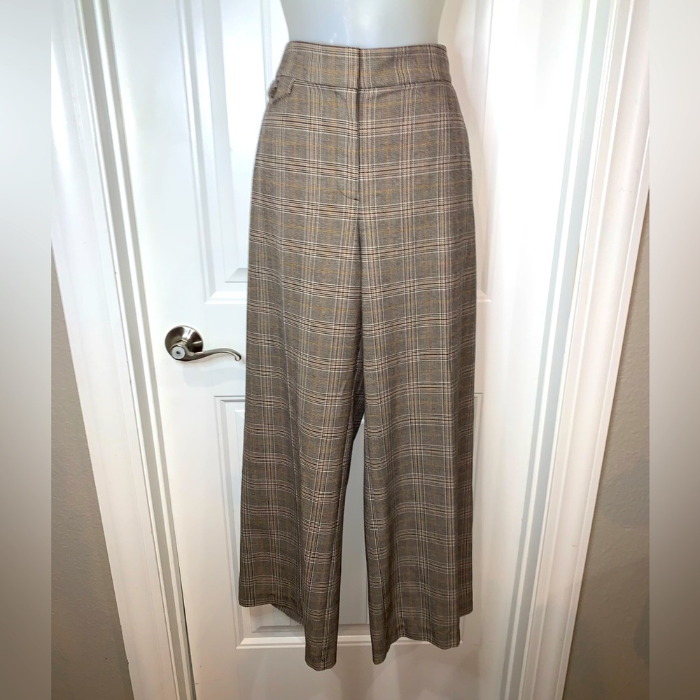 Loft Brown Plaid Wide Leg Trouser Size 12